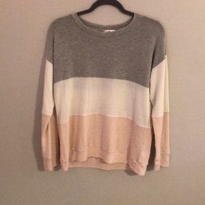 Socialite long sleeve gray, white, and pink top